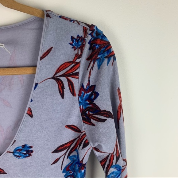 UO Kimichi Blue Floral Print V-Neck Purple Dress - Picture 6 of 11